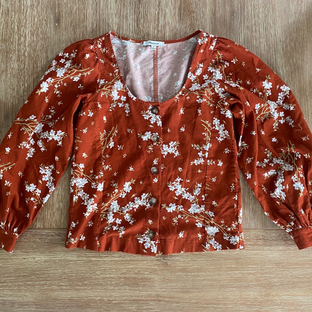 Madewell Corduroy Button-Front Puff Sleeve Top in Farmstand Bouquet Size XS - Picture 4 of 13